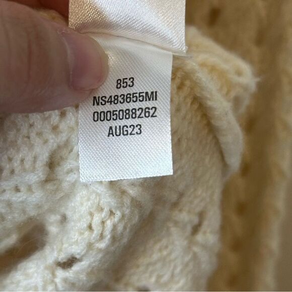 Nordstrom Signature Creme Open Knit Cashmere Wool Blend Sweater Sz M Minimalist - Picture 8 of 8